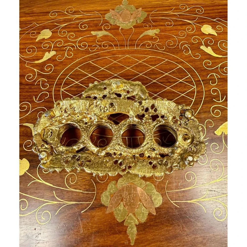 Vintage Hollywood Regency Lipstick Holder • Gold Ormolu Style Vanity Organizer